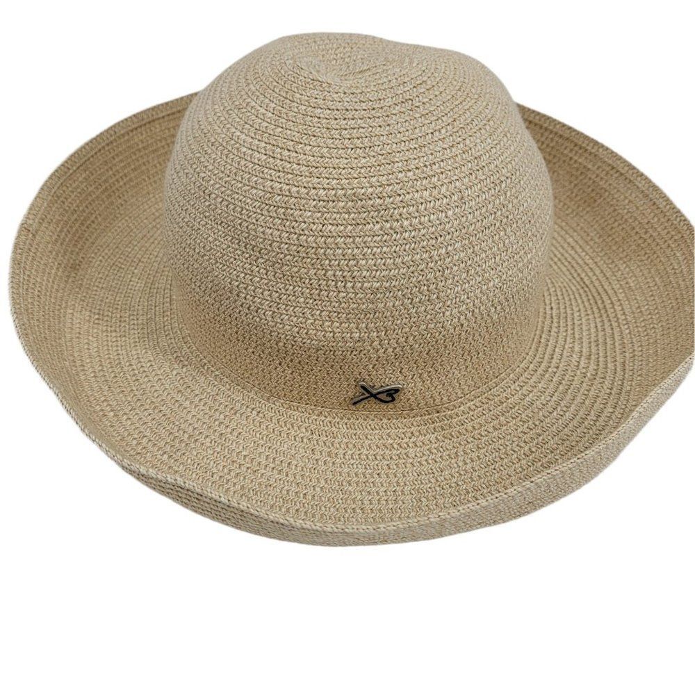 Vintage Betmar New York #166 Floppy Paper Sun Hat Flexible Tan‎ Metal Logo Sz